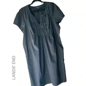 LANDS’ END | NWOT | SHORT SLEEVE BLACK PLEATED RUCHED BAUMWOLLE DRESS | SIZE 18